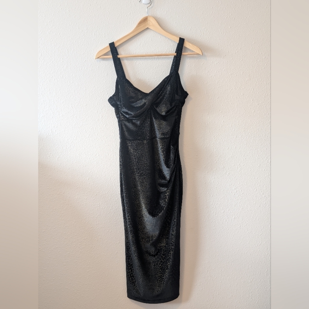 Betty Page Black And Gold Shimmery Midi Wiggle Pin Up Dress